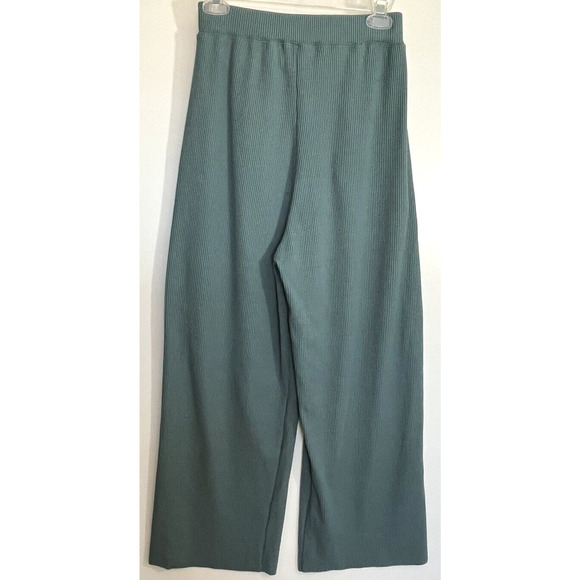 Alma Design Wide Leg Cropped Pants Size L Pull on in Green Pockets - Picture 3 of 10
